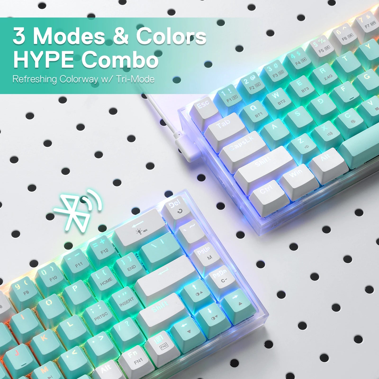 Redragon K631 PRO WT Hot-Swappable 65% 3-Mode Wireless RGB Gaming Keyboard, Custom Quiet Linear Switch