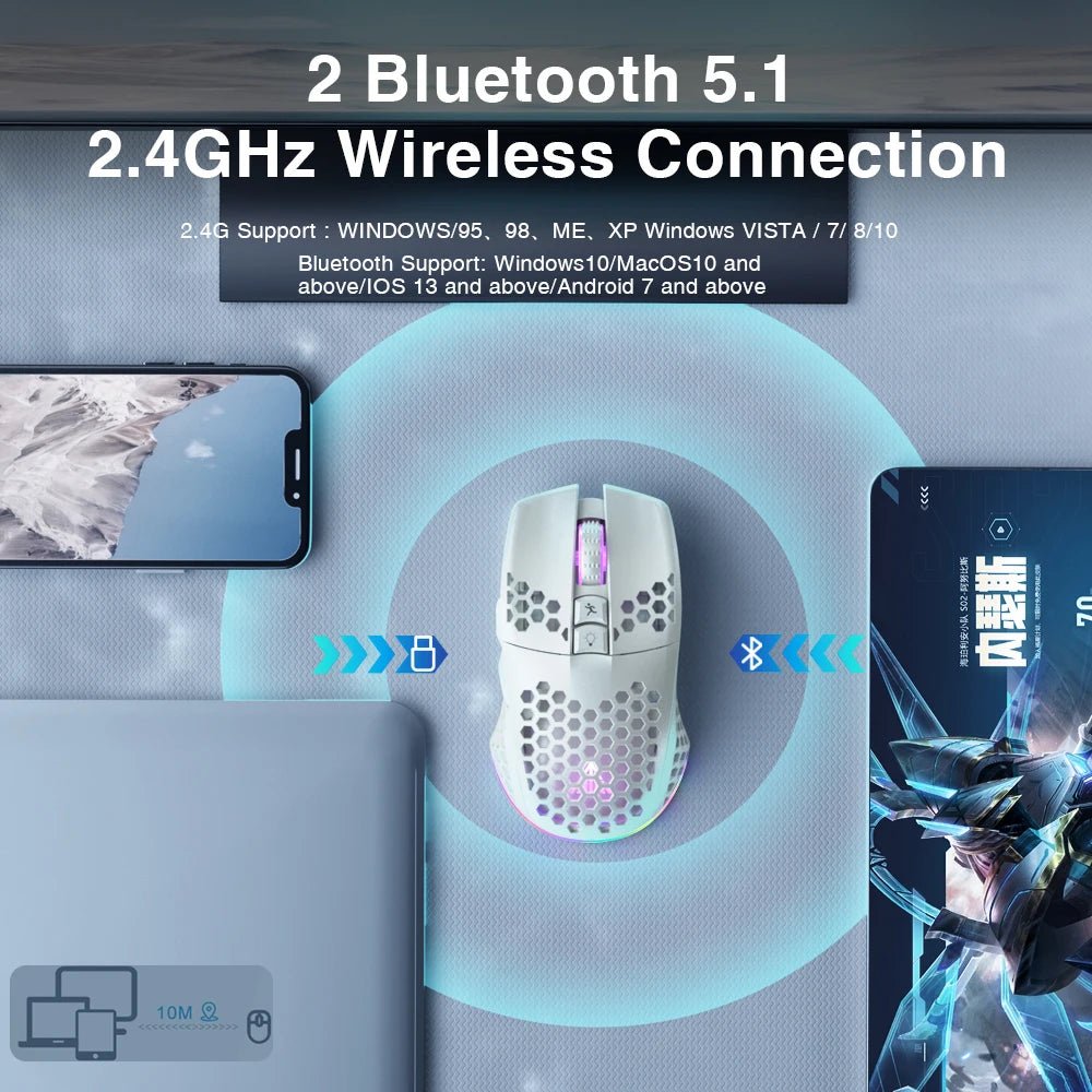 SM600 3-Mode Connection Wireless Gaming Mouse Ergonomic Design Rechargeable Mice Macro Software Zero Latency