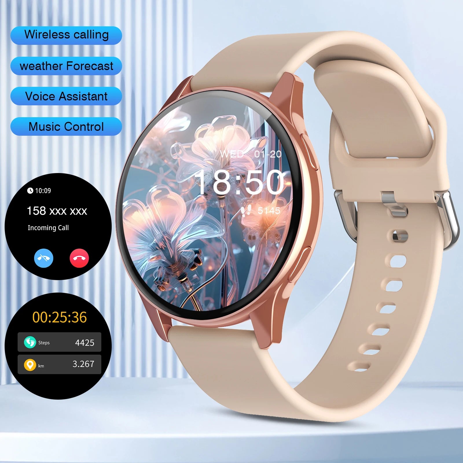 Smartwatch, call reminder/rejection, message reminder view, multi-sport mode, music playback, suitable for men/women