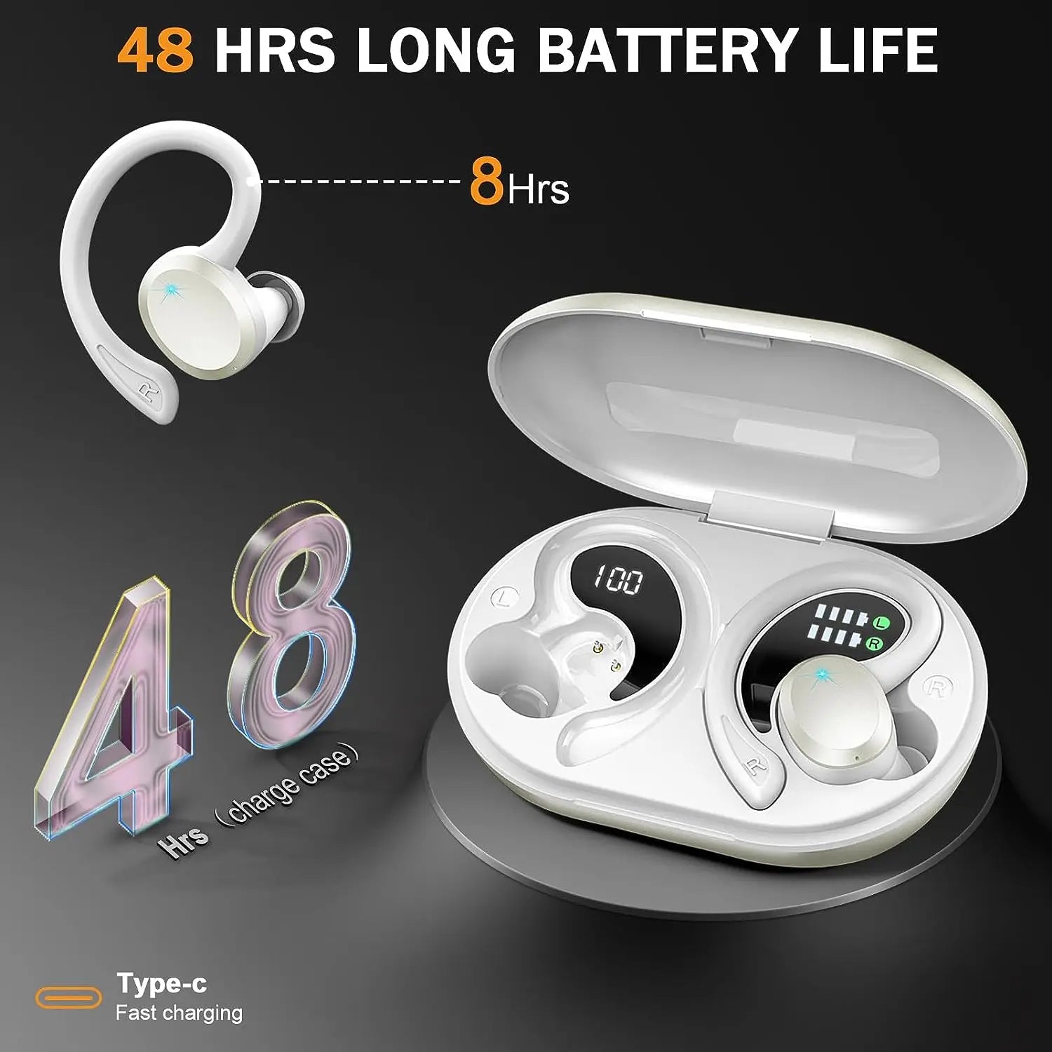 Wireless Earbuds, Bluetooth 5.3 On-Ear Headset, Noise Cancelling Mic, 48H Playtime Sports Headphones for Workout/Running.