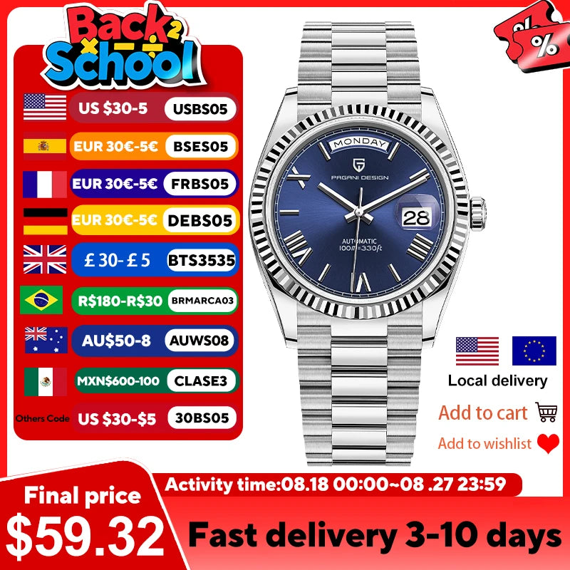 PAGANI DESIGN DD36 Men's Watches Fashion Automatic Watch For Men AR Sapphire Glass ST16 Mechanical Wristwatch Men 2025 New Watch