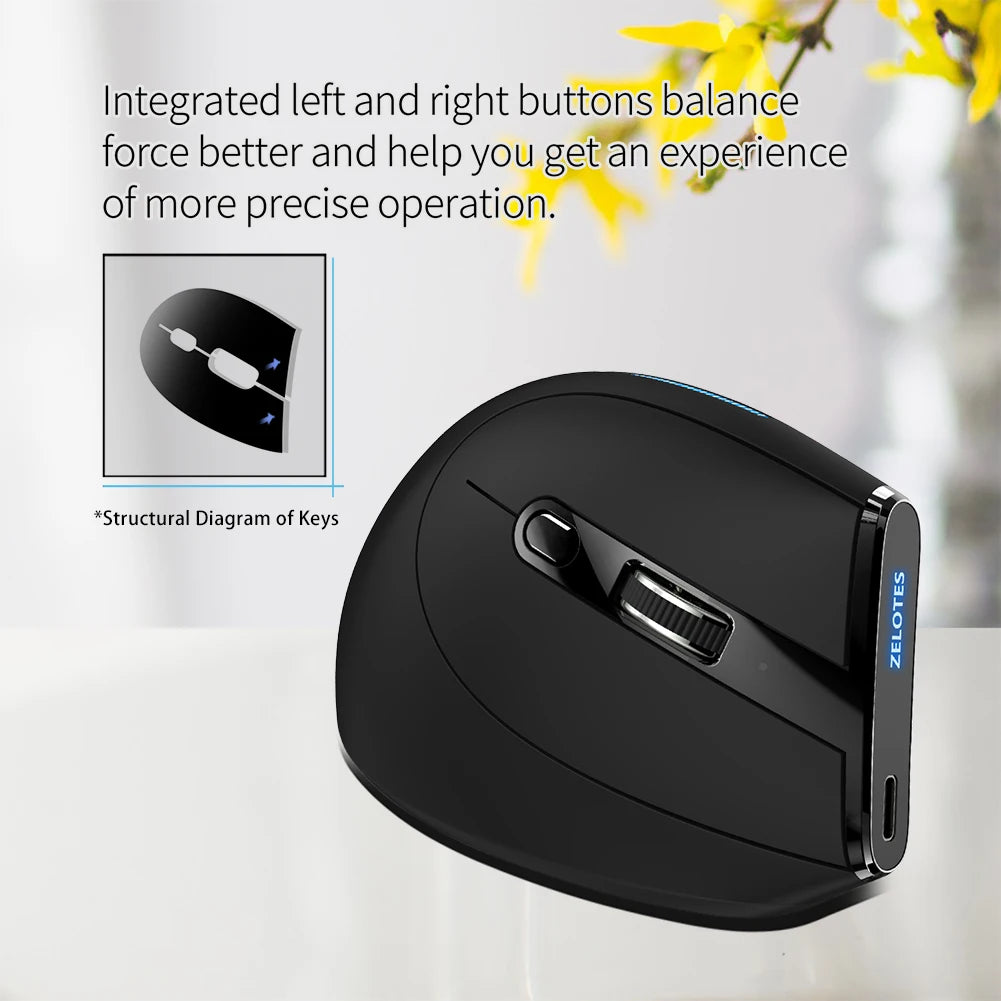ZELOTES F-36A 2.4G Wireless Mouse 2400 DPI Adjustable Optical Vertical Mouse 6 Buttons for Computer Laptop Desktop