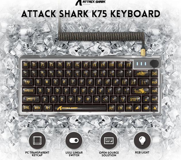 ATTACK SHARK K75 75% TKL Mechanical Gaming Keyboard, BT5.0/2.4G/USB-C,RGB,Transparent Gasket with Knob, Hot-Swap, 4000mAh