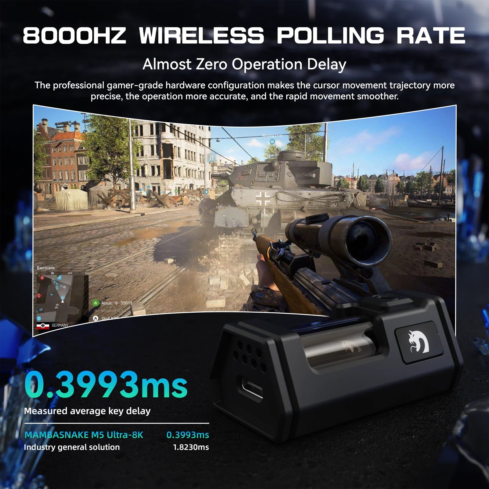 MAMBASNAKE M5 Ultra Wireless Gaming Mouse,39g Carbon Fiber,42K DPI PAW3950 Sensor,8KHz Polling Rate,Tri-Mode Mouse with Griptape