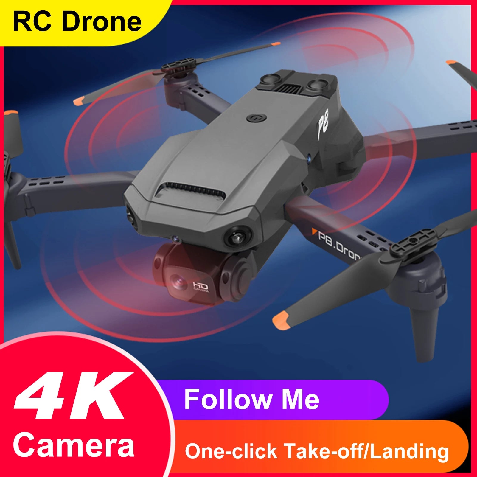 RC Drone with Camera 4K Dual Camera RC Quadcopter with Function 4 Sided Obstacle Avoidance Waypoint Flight Gesture Control Stora