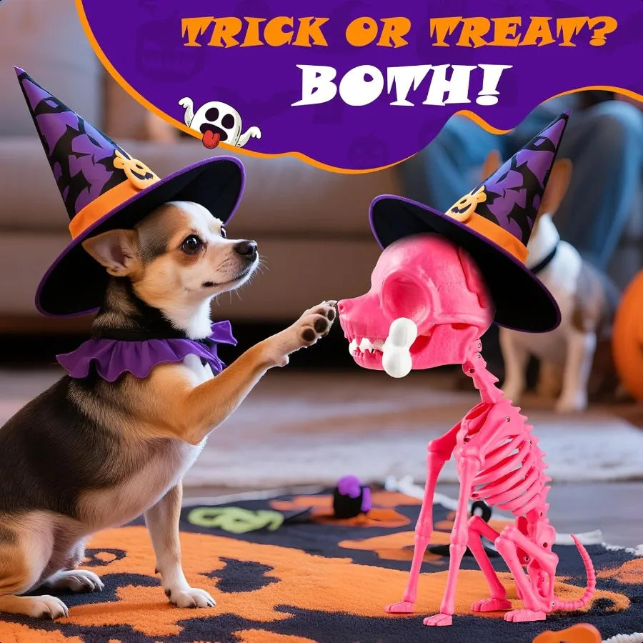 Halloween Skeleton Dog Decor 15inch Pink Cute Puppy Bones Realistic ABS Animal Skeleton for Outdoor Indoor Graveyard Party Disp