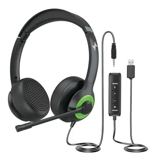JIAMQISHI USB Headphones PC Computer Headset Noise Cancelling with MIC in-line Control for Home Office Online Class Skype Zoom