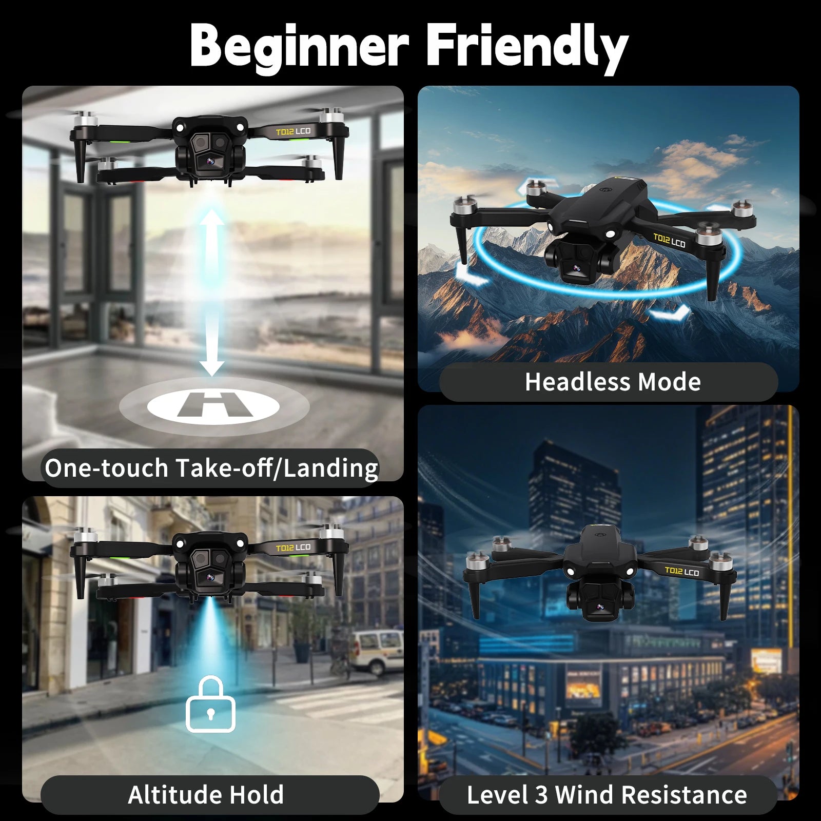 TD12LCD with Motor Brushless Drones with LCD Screen RC Optical Flow Positioning Quadcopter for Beginners