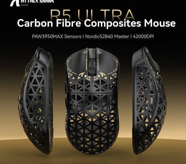 ATTACK SHARK R5Ultra 8K Carbon Fiber Wireless Gaming Mouse with 42000 DPI -PAW3950 MAX Sensor -39g Ultra-Lightweight for Win/Mac