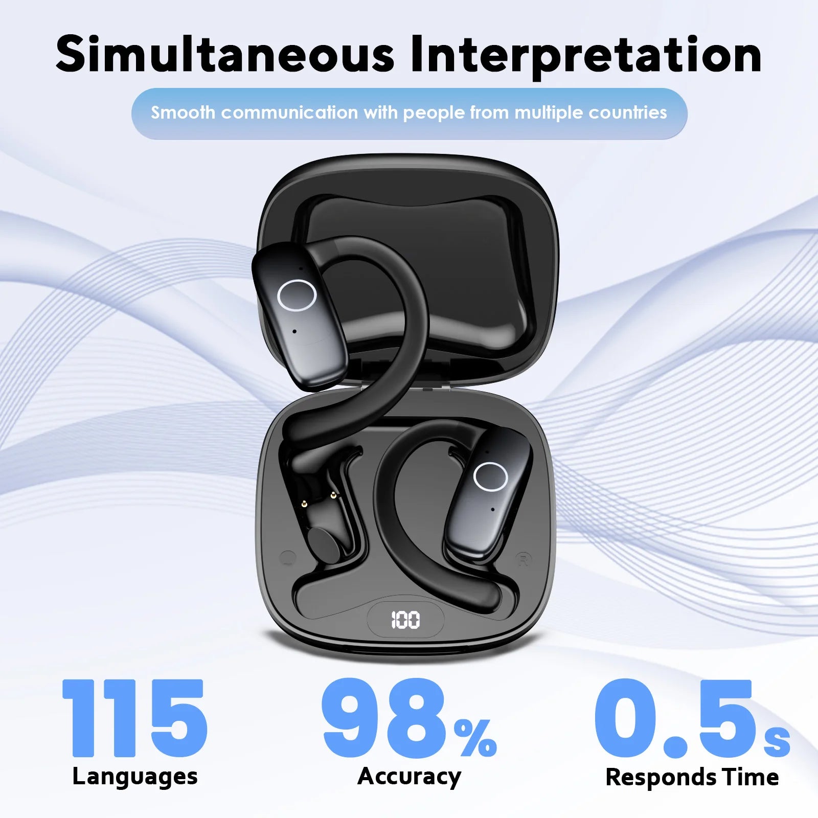 E1 5.4 AI Language Translation Headphones with 114 Languages Real Time Earbuds Translator OWS Ear Buds for Business Travel