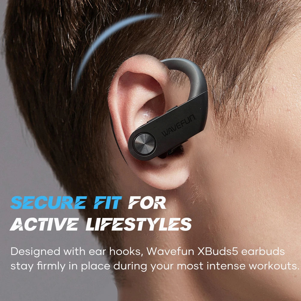 Wavefun XBuds 5 Bluetooth Earphone with Ear Hook 2000mAh Charging Case with Power Bank Function BT5.3 Waterproof Headphones