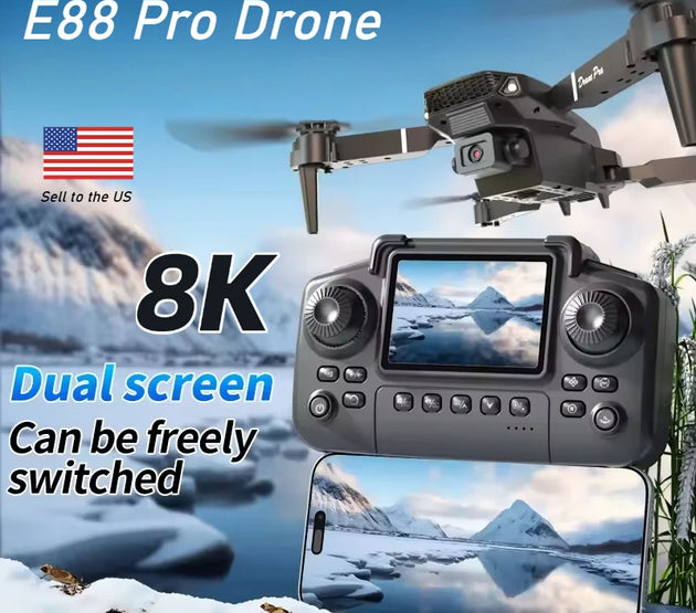 E88 PRO Drone 8K HD Wide-Angle Camera WiFi FPV Foldable RC Quadcopter with Height Hold for Adults Kids Professional Toy