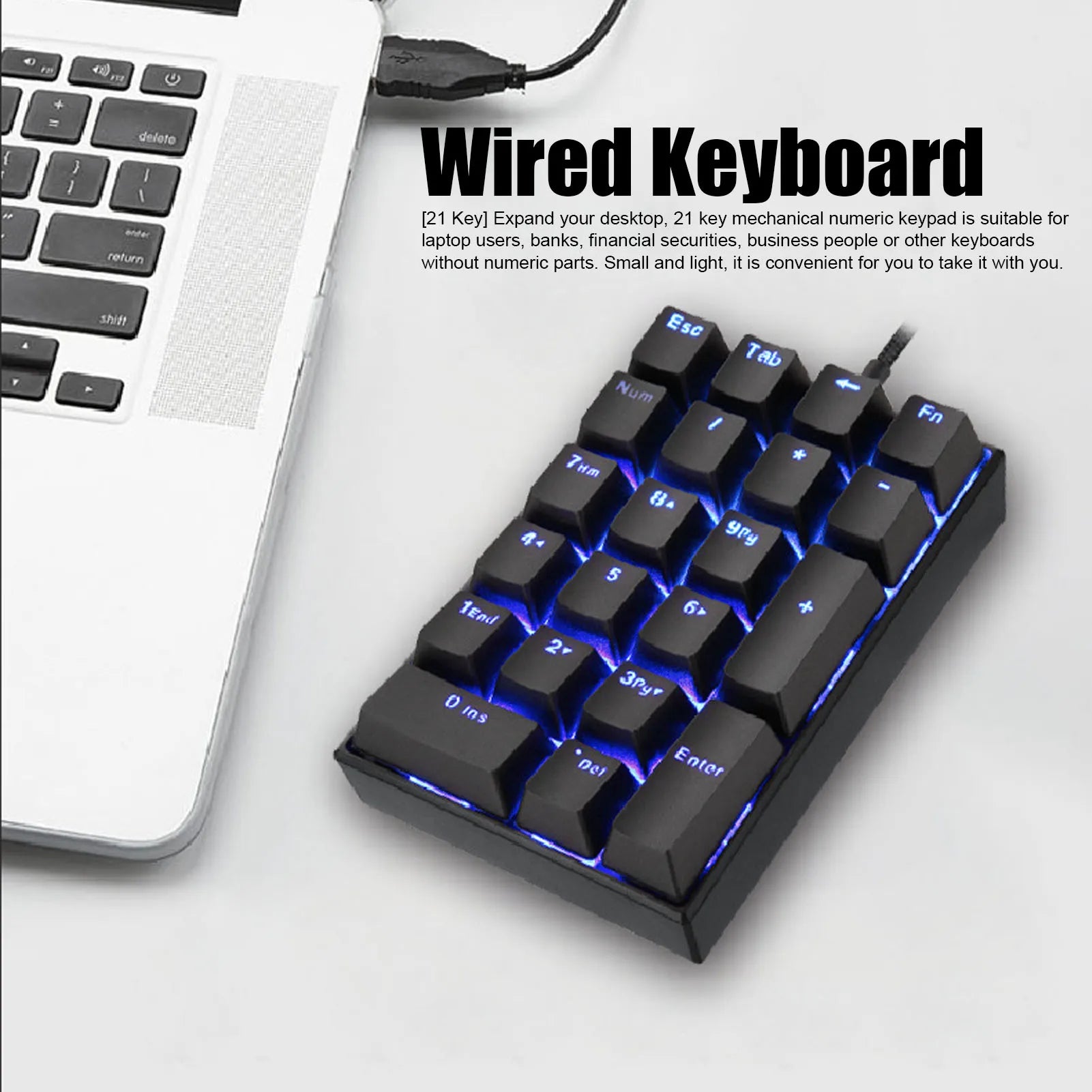 Wired Keyboard Stepped Keycap Fadeless Durable Backlit 21 Keys LED Mechanical Keyboard