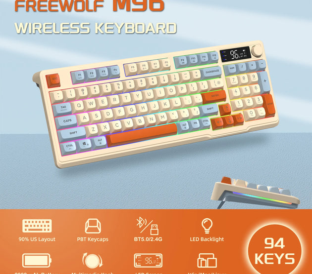 ZIYOU LANG Wireless Gaming Keyboard with Display Screen & Knob, Bluetooth/2.4GHz Quiet Membrane Keyboard, 3000mAh Rechargeable