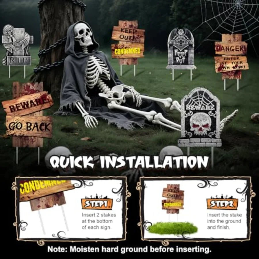 Halloween Decorations Outdoor 6 Pack Realistic Corrugated Plastic Tombstones and Scary Graveyard Signs with Stakes Statues Scar