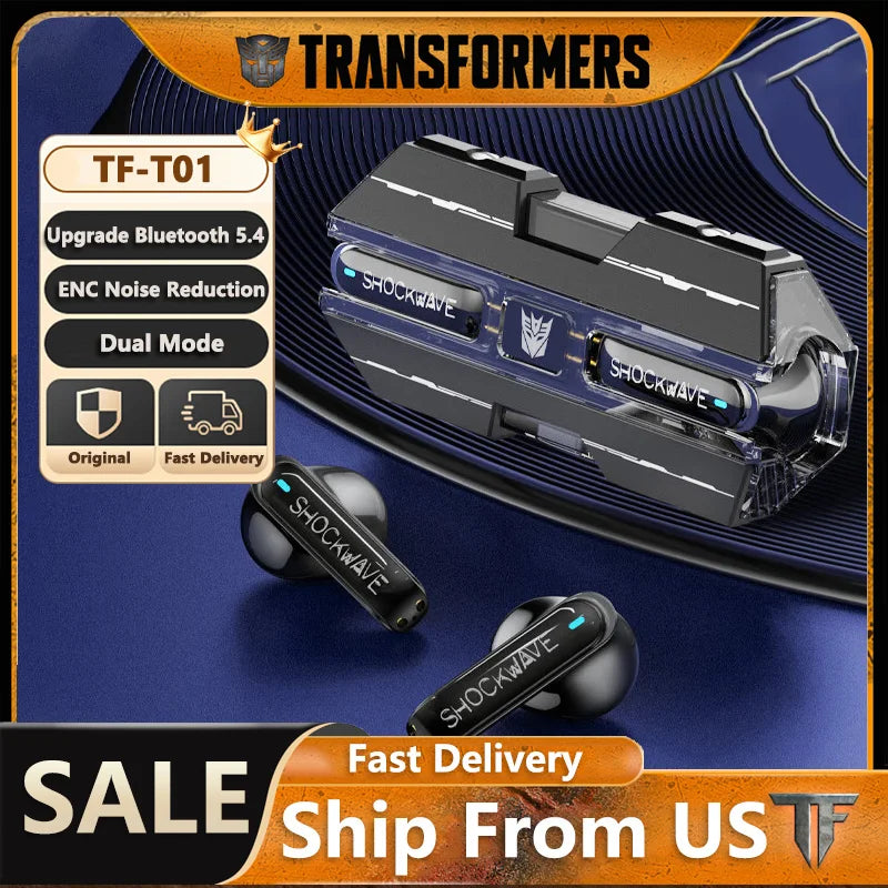 Ship From US Transformers TF-T01 Gaming Earphones Bluetooth 5.4 ENC Noise Reduction Headphones HD Call Music Earbuds Bumble Bee