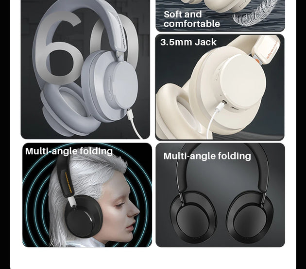ANC Noise Cancelling Headphones Bluetooth 5.4 Earphone HIFI Stereo Headset 40mm Driver portable Over Ear Headphone 60H Time