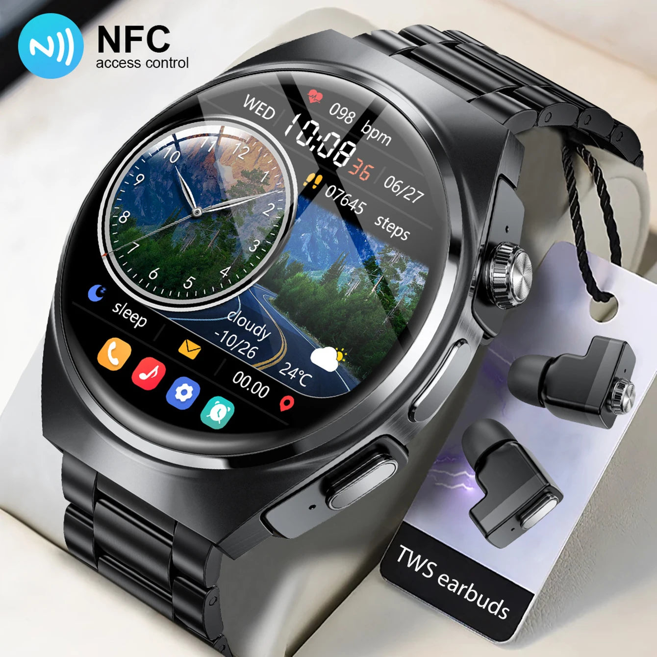 New Men's Smart Watch TWS Earphones 2-in-1 Bluetooth Call Heart Rate Blood Oxygen Sleep Monitoring Smartwatch Women For Huawei