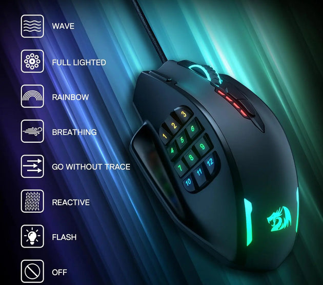 Redragon M908 RGB Backlight LED USB Wired Gaming Mouse 18 Programmable Mouse Buttons 12400 DPI