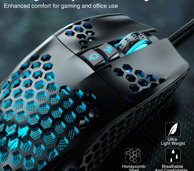 SM900 Wired Gaming Mouse Low Latency 12800 DPI 7 Buttons Macro Software Honeycomb Mice for PC Laptop