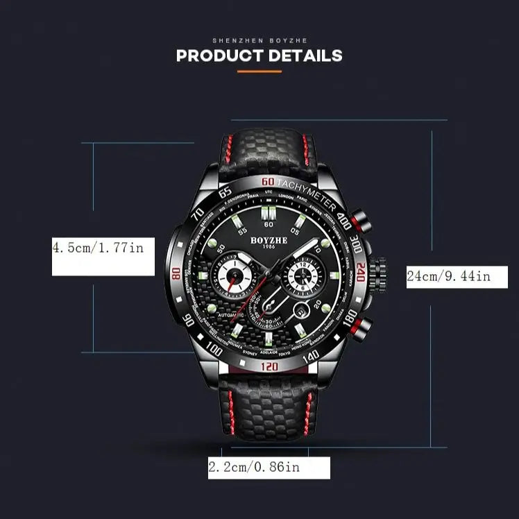 BOYZHE men's watches: Fully automatic mechanical watches, multi-functional men's watches, transparent case back men's mechanical