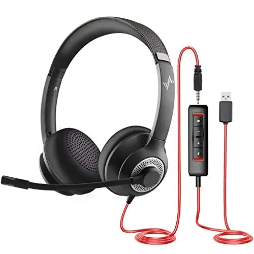 JIAMQISHI USB Headphones PC Computer Headset Noise Cancelling with MIC in-line Control for Home Office Online Class Skype Zoom