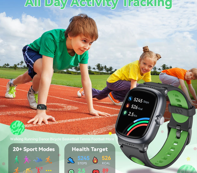 Smart Watch for Kids with Heart Rate Sleep Monitor, Games/Alarm/IP68 Waterproof Smart Watch for Boys Girls, Step Calorie Pedomet