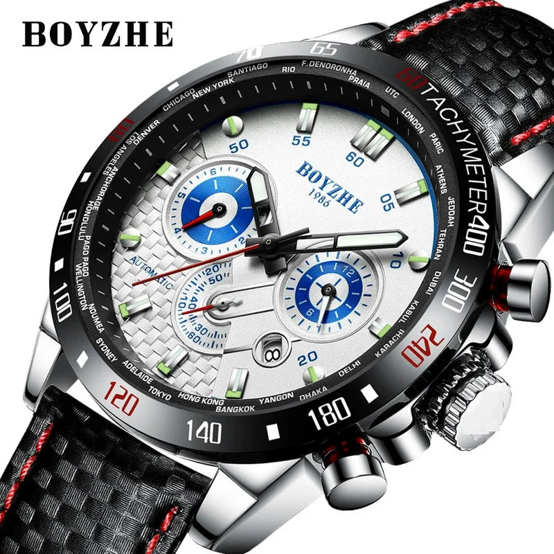 BOYZHE men's watches: Fully automatic mechanical watches, multi-functional men's watches, transparent case back men's mechanical