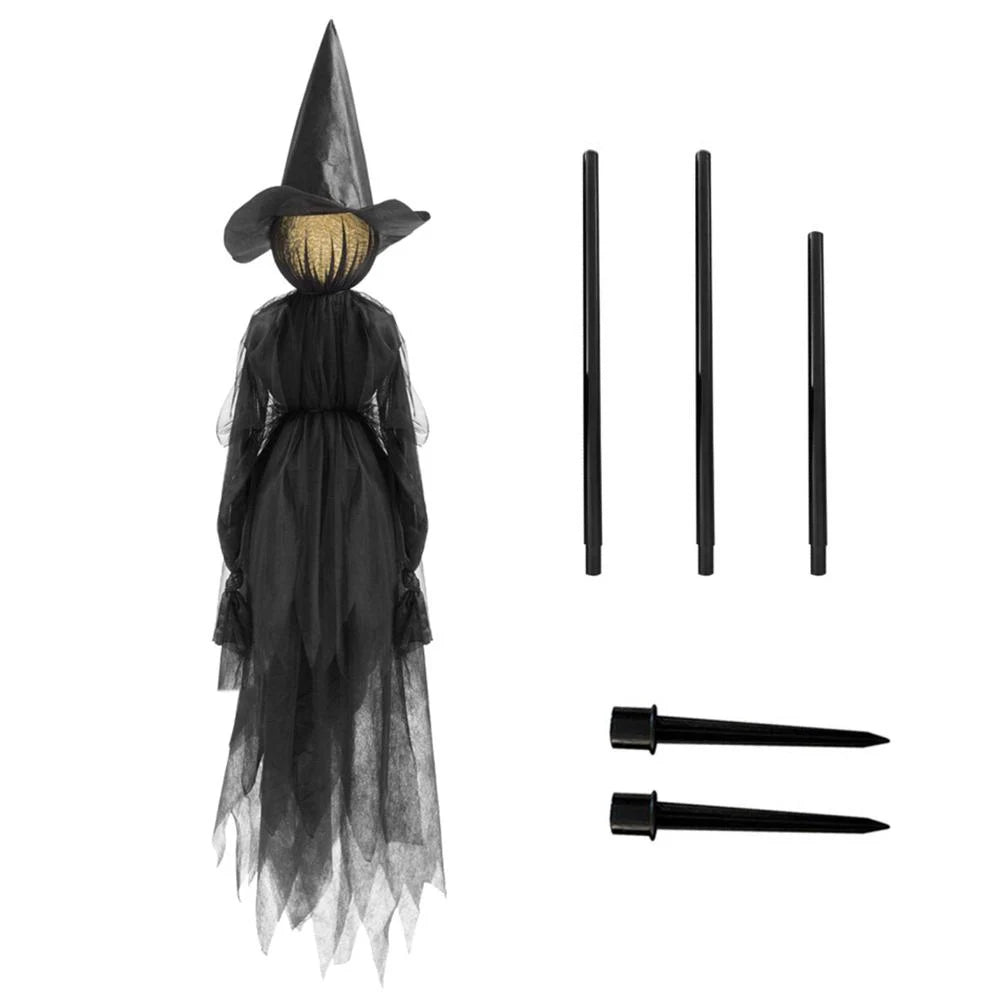 Halloween Creepy Witch Wizard with 7 Colors LED Lights Holding Hands Screaming Witches with Sound Activated Sensor Halloween Out
