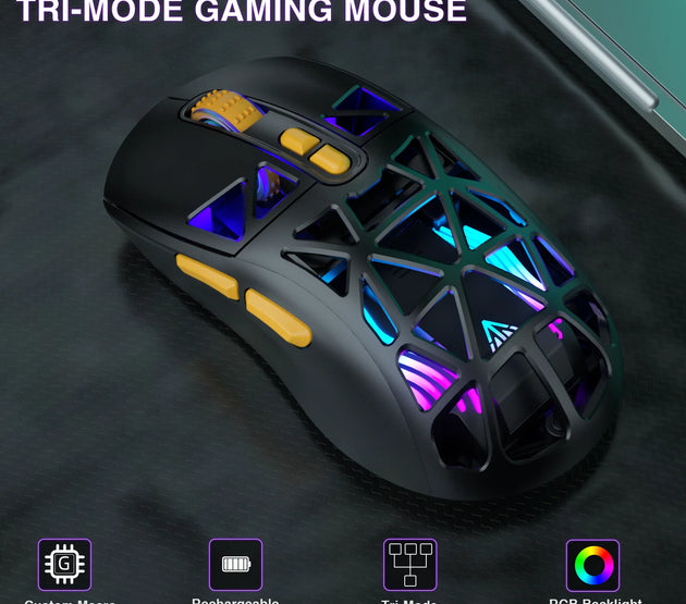 SOLAKAK SM802 Tri-modes Gaming Mouse Replaceable Shell Macros, 6-adjustable DPI, 600mah, RGB, lightweight