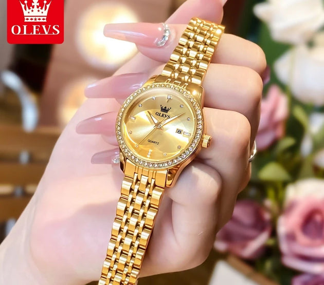 OLEVS Luxury Brand Women's Watches Elegant Gold Fashion Quartz Watch Luminous Versatile Waterproof Female Authentication Watch