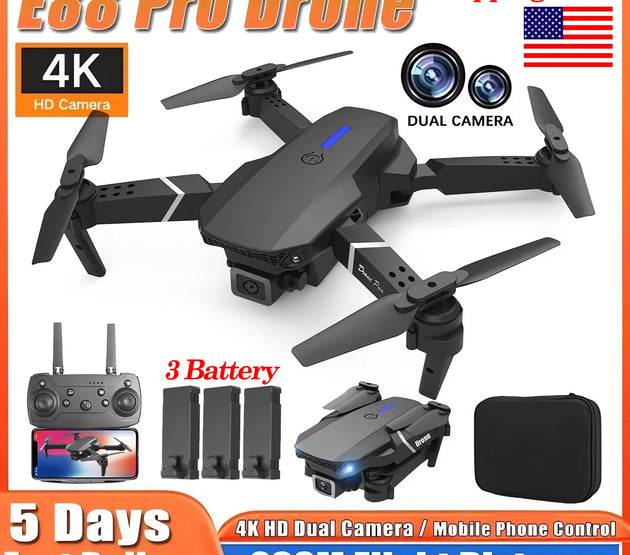 2024 E88Pro RC Drone 4K Professinal With 3 Battery 1080P Wide Angle HD Camera Foldable Helicopter WIFI FPV Height Hold Gift Toy
