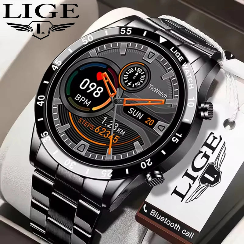LIGE Stainless Steel Smart Watch Wrist Watch Mature Men Luxury Men Sport Fitness Bluetooth Call Mature Men's Smartwatch Outdoors