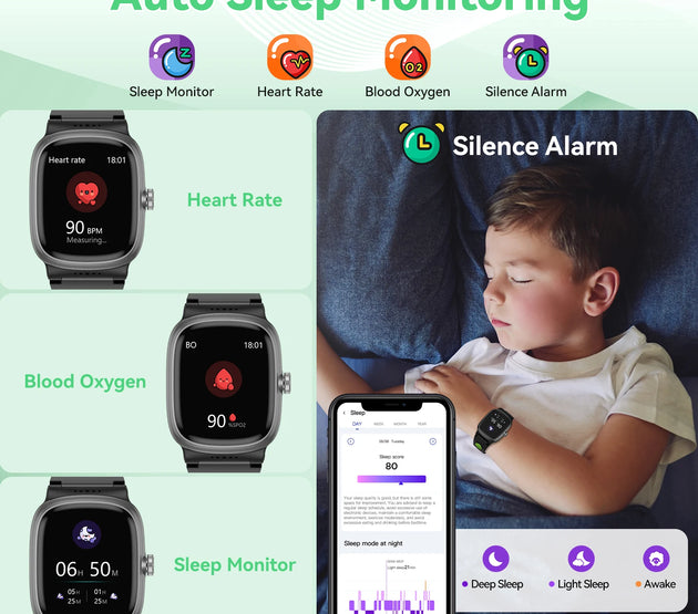 Smart Watch for Kids with Heart Rate Sleep Monitor, Games/Alarm/IP68 Waterproof Smart Watch for Boys Girls, Step Calorie Pedomet