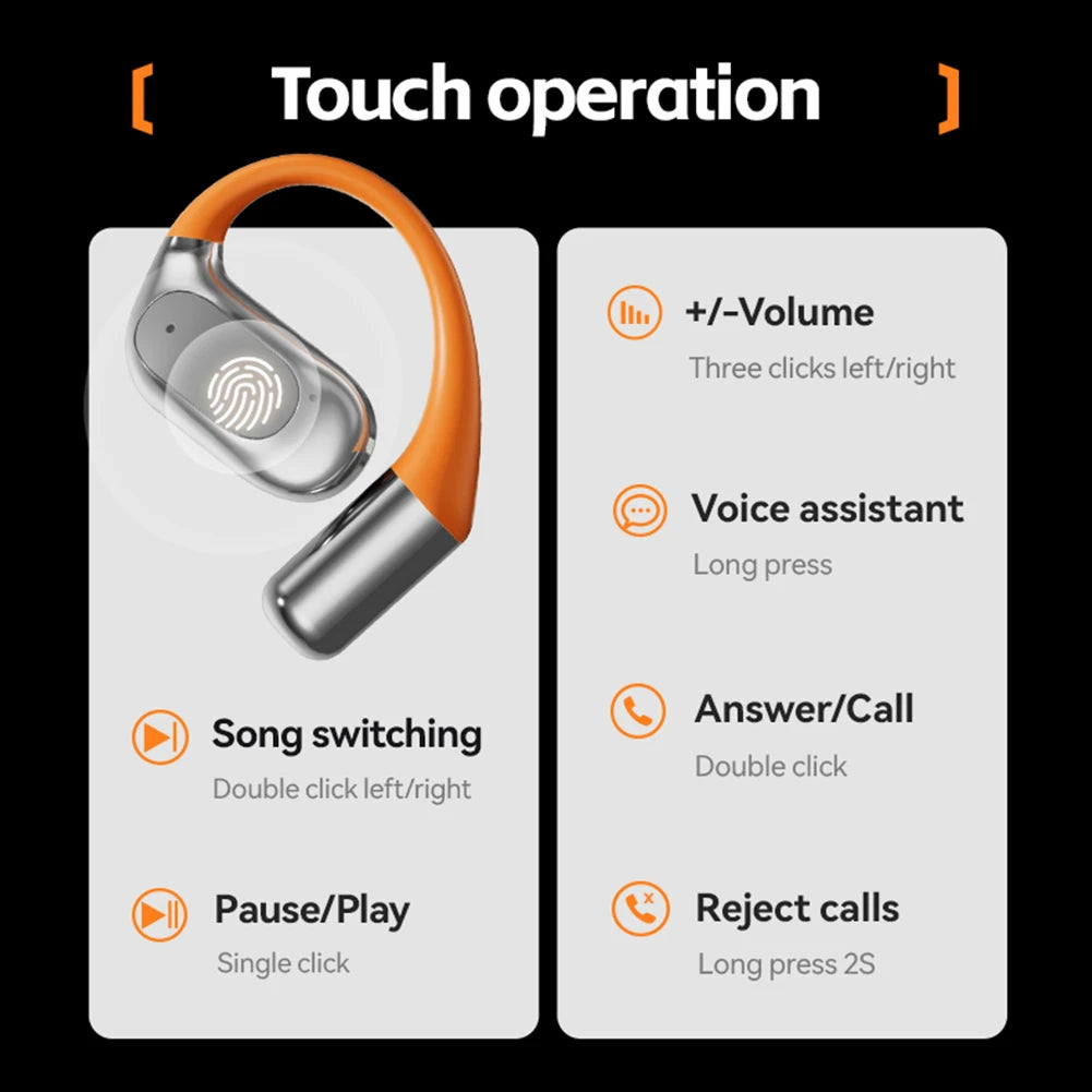 Wireless Earbuds with Earhooks Built-in Mic BT 5.4 M113 Waterproof Headphones Ear Buds for Sports Running Workout Gym