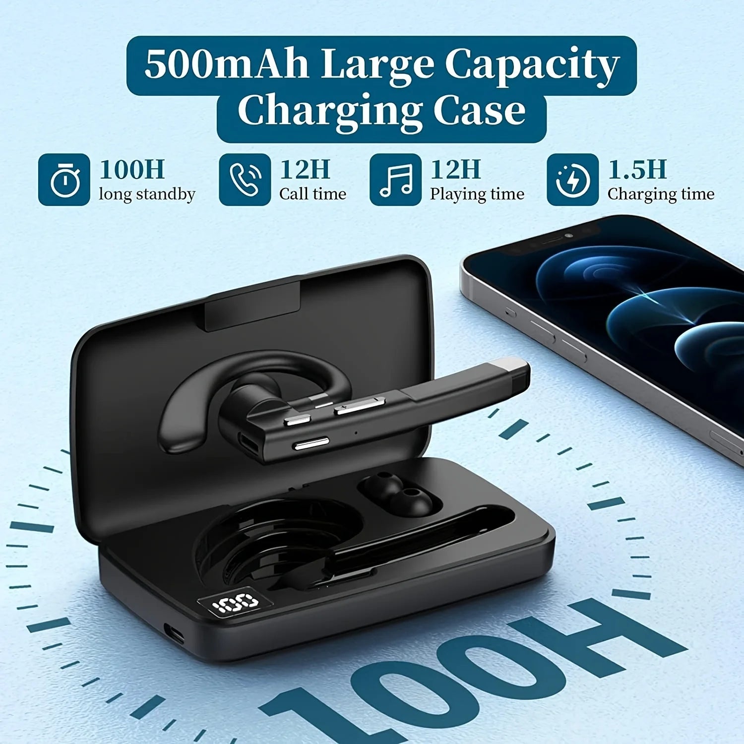 Wireless Bluetooth Headphones,Earbuds with Mic for Phone Hands-free ,Business Sports Waterproof Headset,Ear hook Earphone