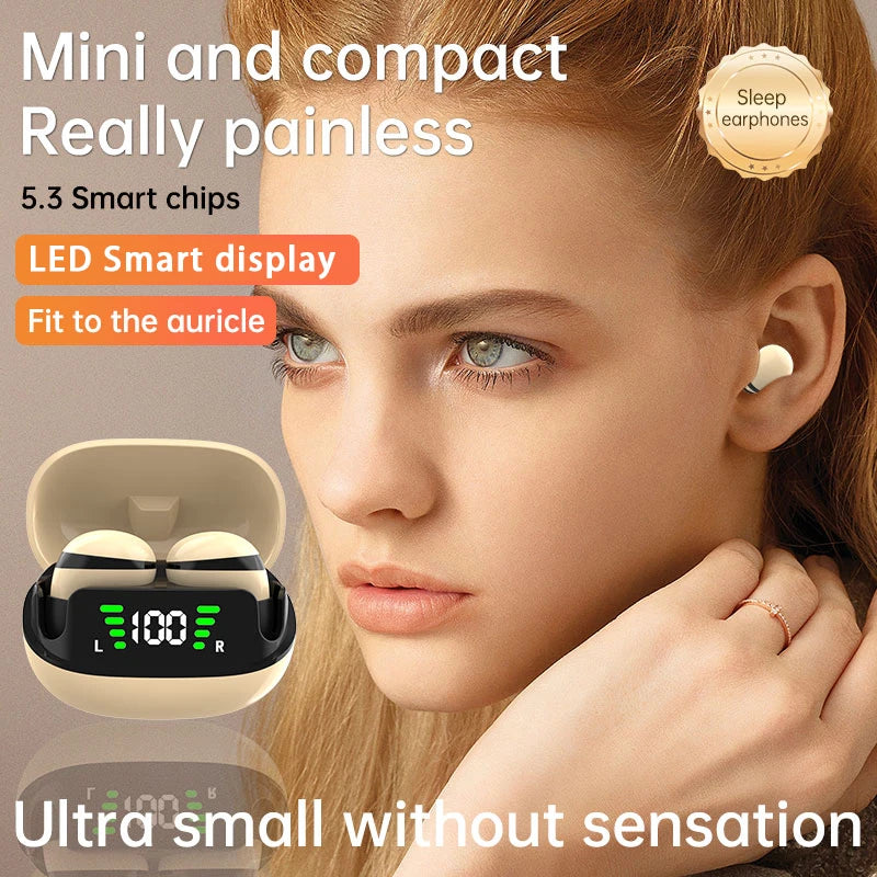 Beige Mini13 Display Sleep Earbuds Sleepers Invisible Smallest Wireless Bluetooth Earphones Hidden Headset Small Ears Earbuds