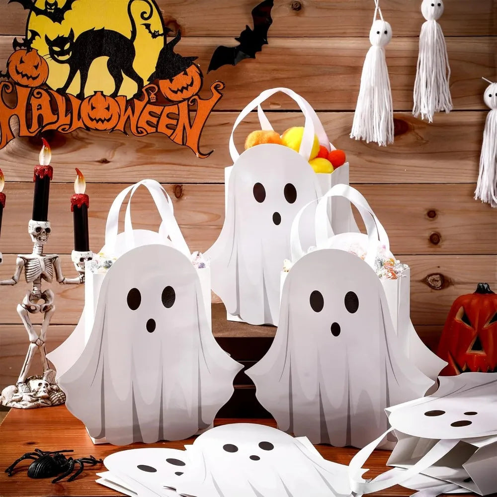 24 pcs halloween ghost paper gift bags party favor bags with handle for trick-or-treat candy goodie pastel for halloween spooky