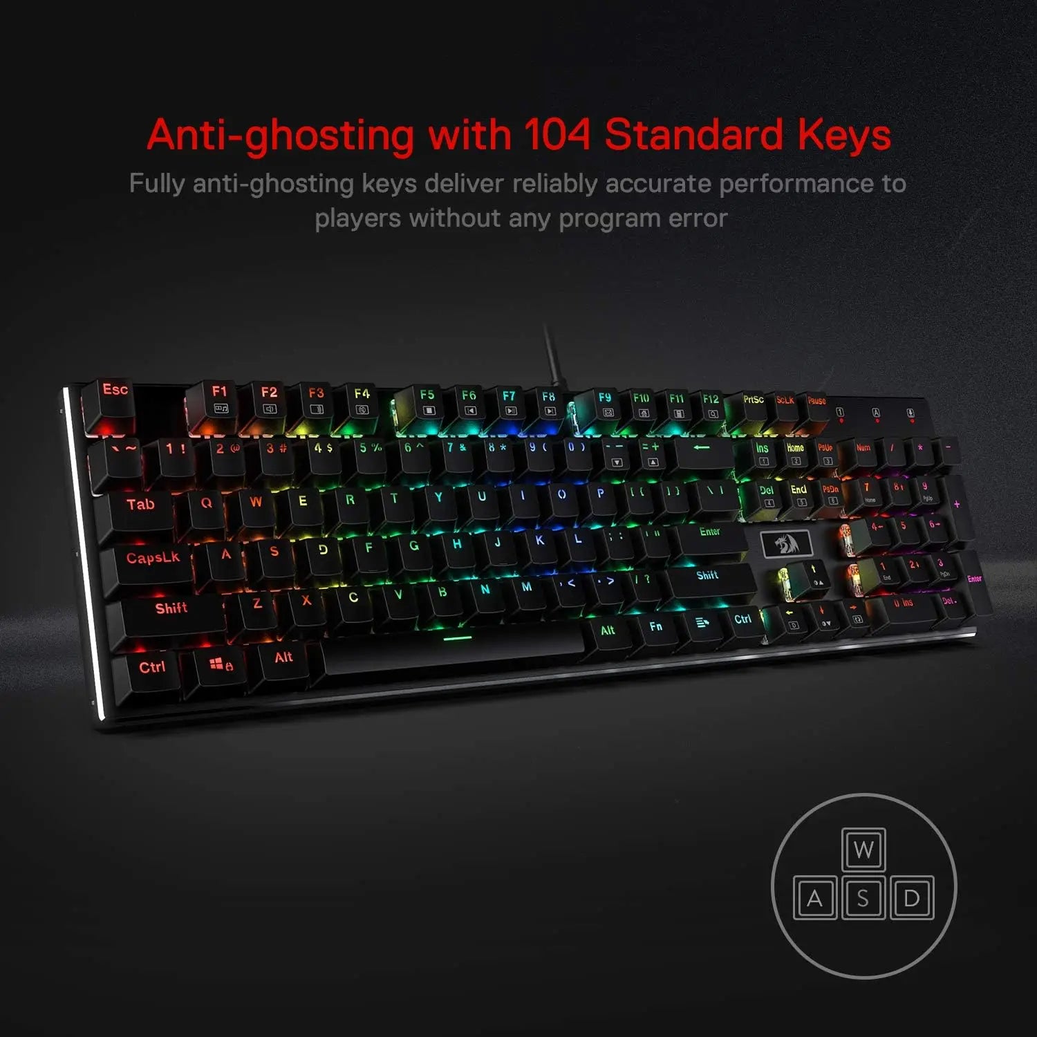 Redragon K556 RGB LED Backlit Wired 104 Keys Hot-Swap Noise Absorbing Foams Mechanical Gaming Keyboard