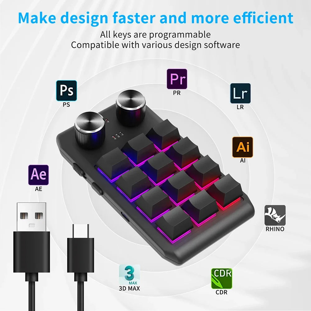 Programming Macro Custom Knob Keyboard RGB 12 Key Copy Paste Mini Button Photoshop Gaming Keypad Mechanical Hotswap Macropad