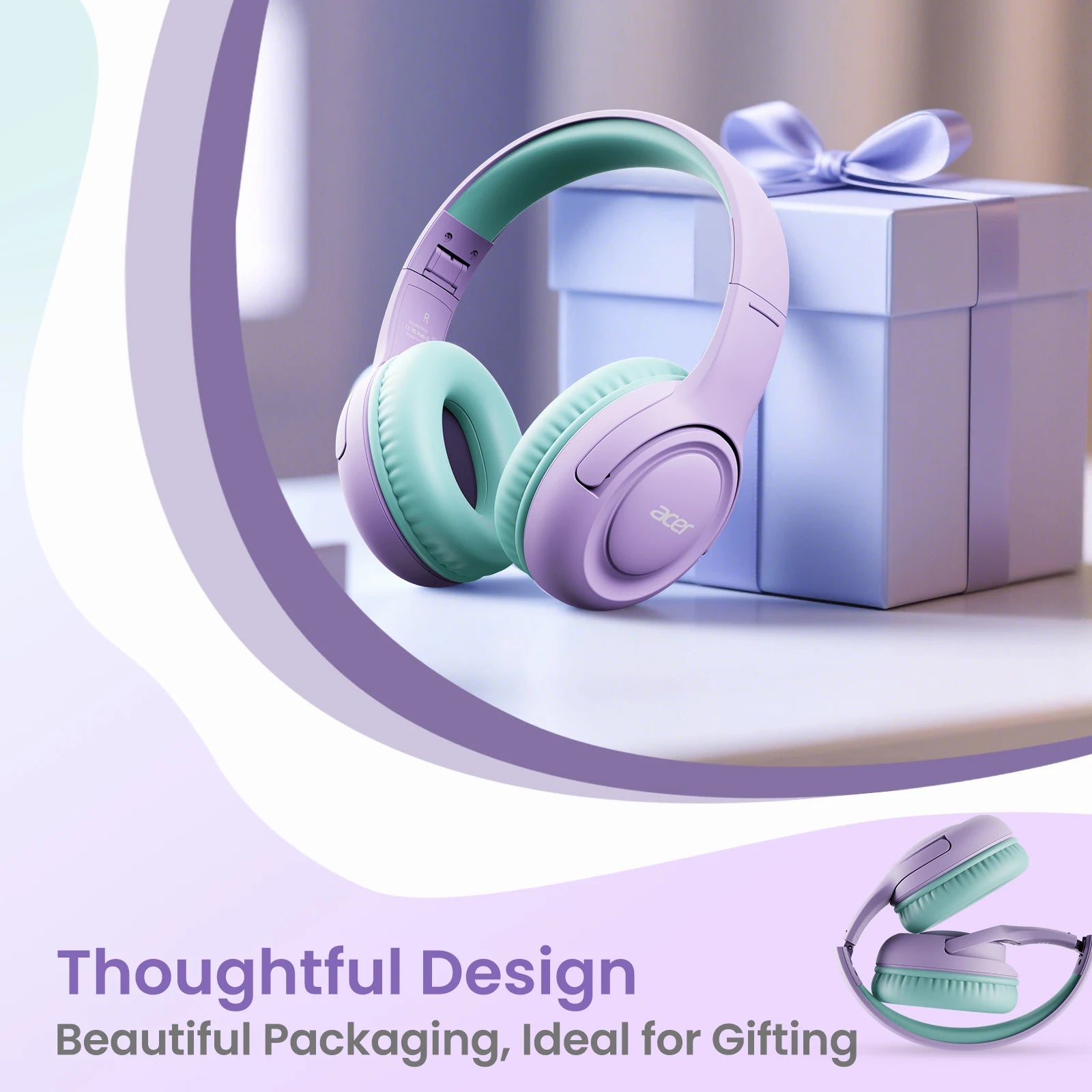 Acer Kids Headphones Wired for School 85/94dB Volume Limiter Foldable Stereo Sound Headset for Kids Learning Tablet IPad PC