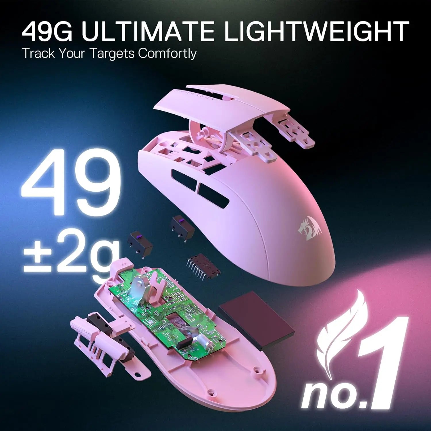 Redragon M916 PRO 3-Mode Wireless Gaming Mouse, 49G Ultra-Light 26K DPI Gamer Mouse