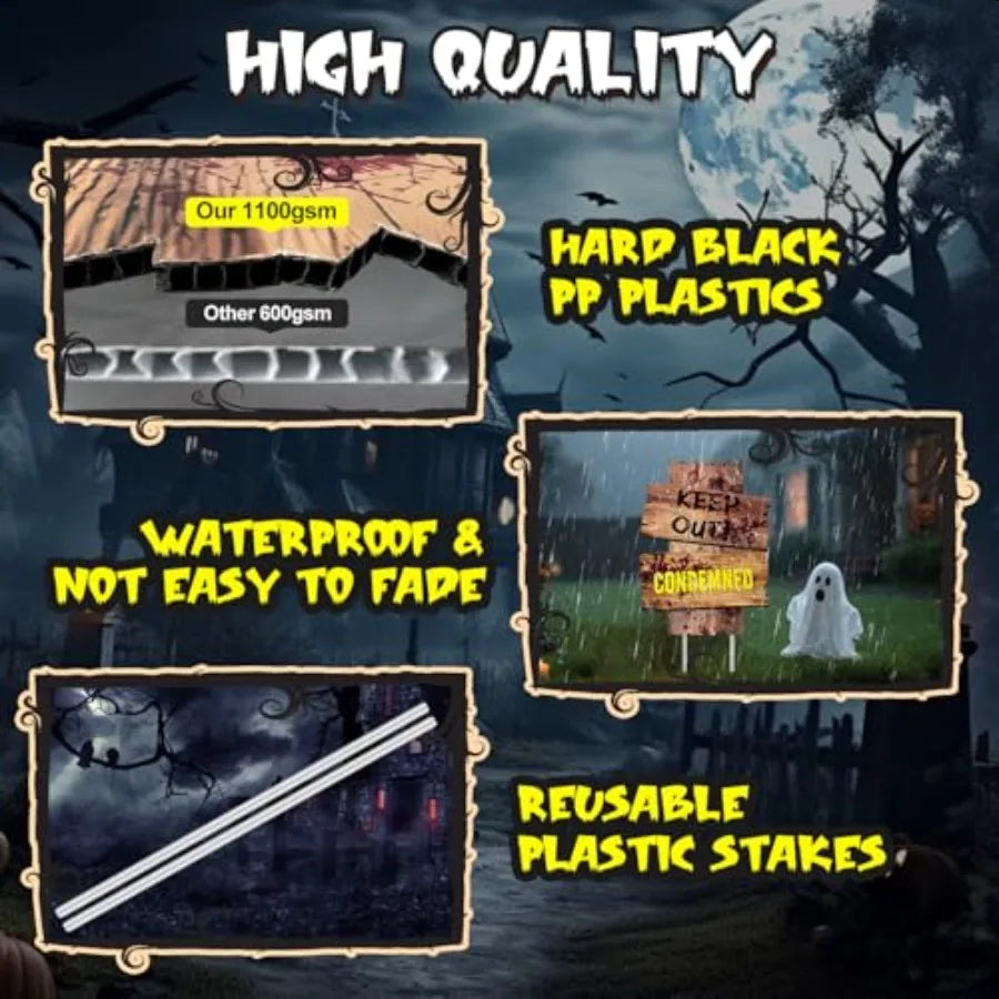 Halloween Decorations Outdoor 6 Pack Realistic Corrugated Plastic Tombstones and Scary Graveyard Signs with Stakes Statues Scar