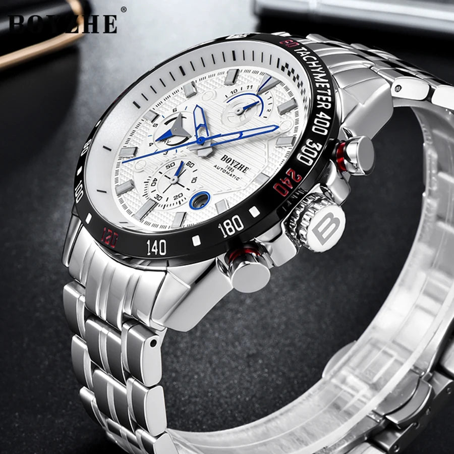 BOYZHE mechanical watch, multi-functional fully automatic mechanical watch, skeleton calendar business watch, waterproof men's w