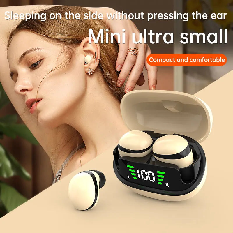 Beige Mini13 Display Sleep Earbuds Sleepers Invisible Smallest Wireless Bluetooth Earphones Hidden Headset Small Ears Earbuds