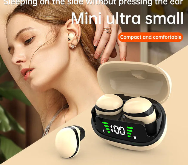 Beige Mini13 Display Sleep Earbuds Sleepers Invisible Smallest Wireless Bluetooth Earphones Hidden Headset Small Ears Earbuds