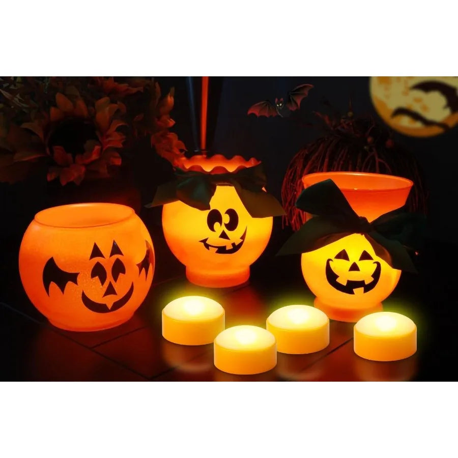 4 Pack Battery Operated Timer Halloween LED Pumpkin Lights with Remote Control for Flameless Flickering Orange Jack O Lantern D