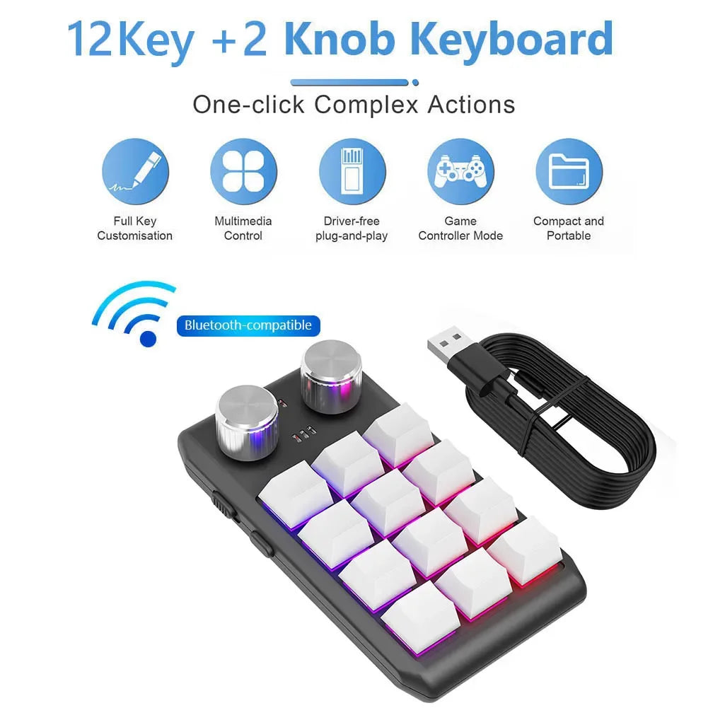 Programming Macro Custom Knob Keyboard RGB 12 Key Copy Paste Mini Button Photoshop Gaming Keypad Mechanical Hotswap Macropad