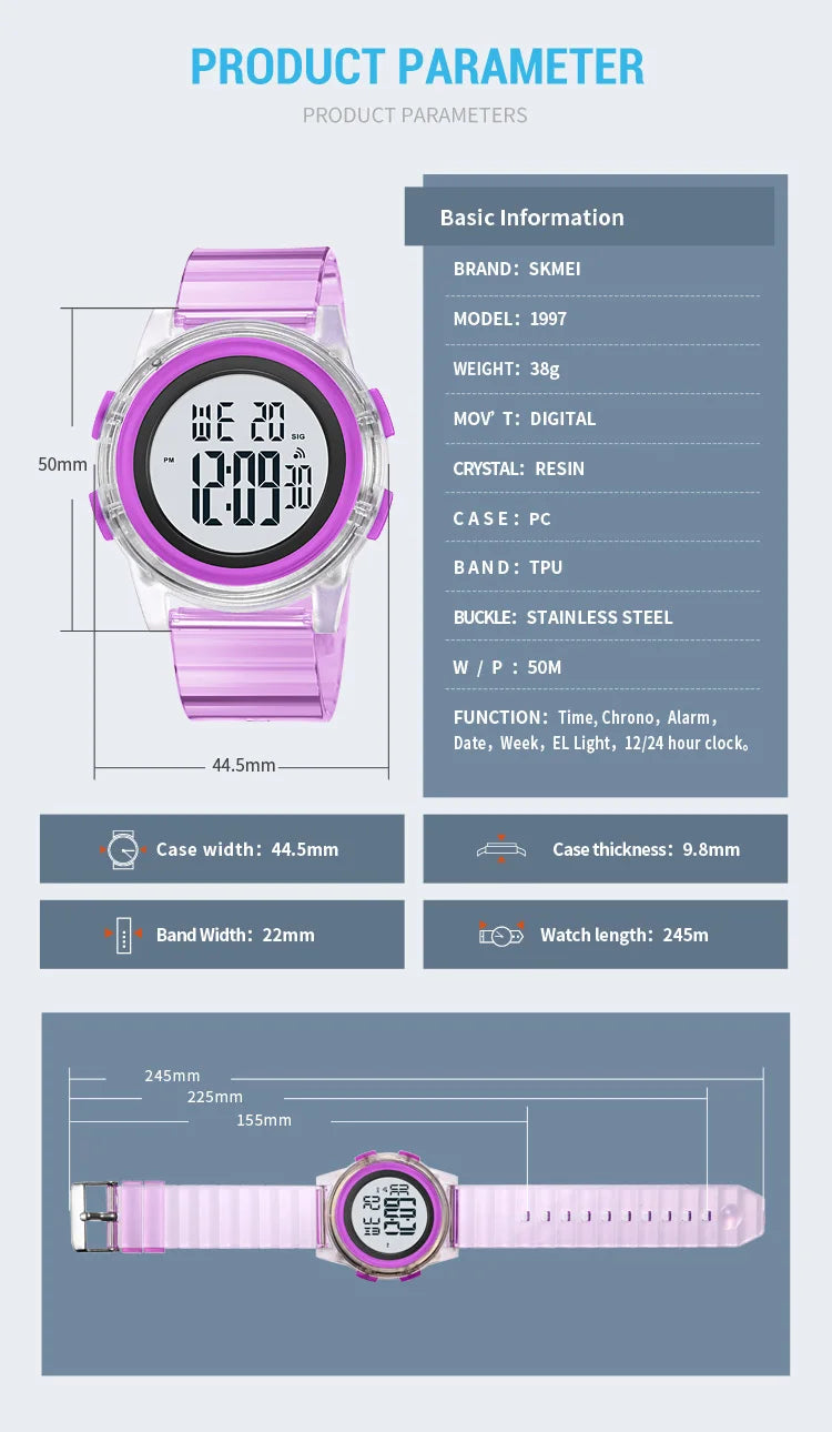 SKMEI Sport Watch For Women Digital Watches Mens 50m Waterproof LED Blue Green Big Dial Women's Electronic Wristwatch Relogio