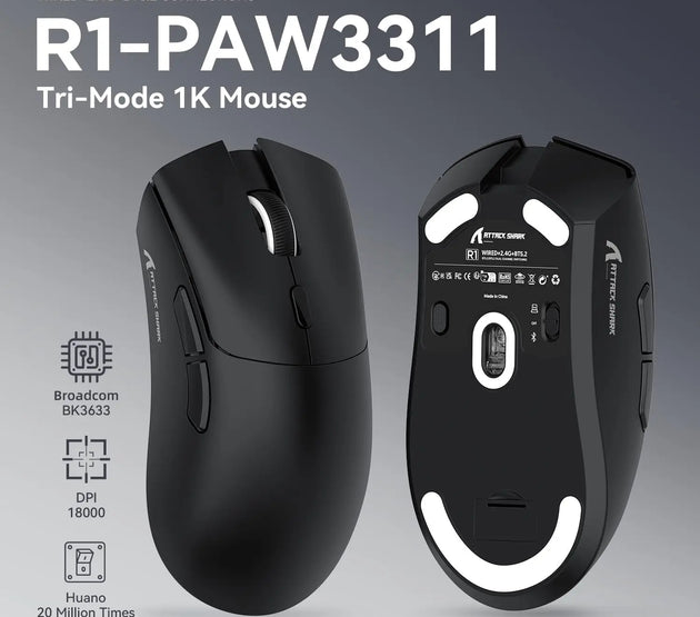 MAMBASNAKE x ATTACK SHARK R1 59g SUPERLIGHT Mouse, PixArt PAW3311 Gaming Sensor, BT/2.4G Wireless/Wired Gaming Mouse